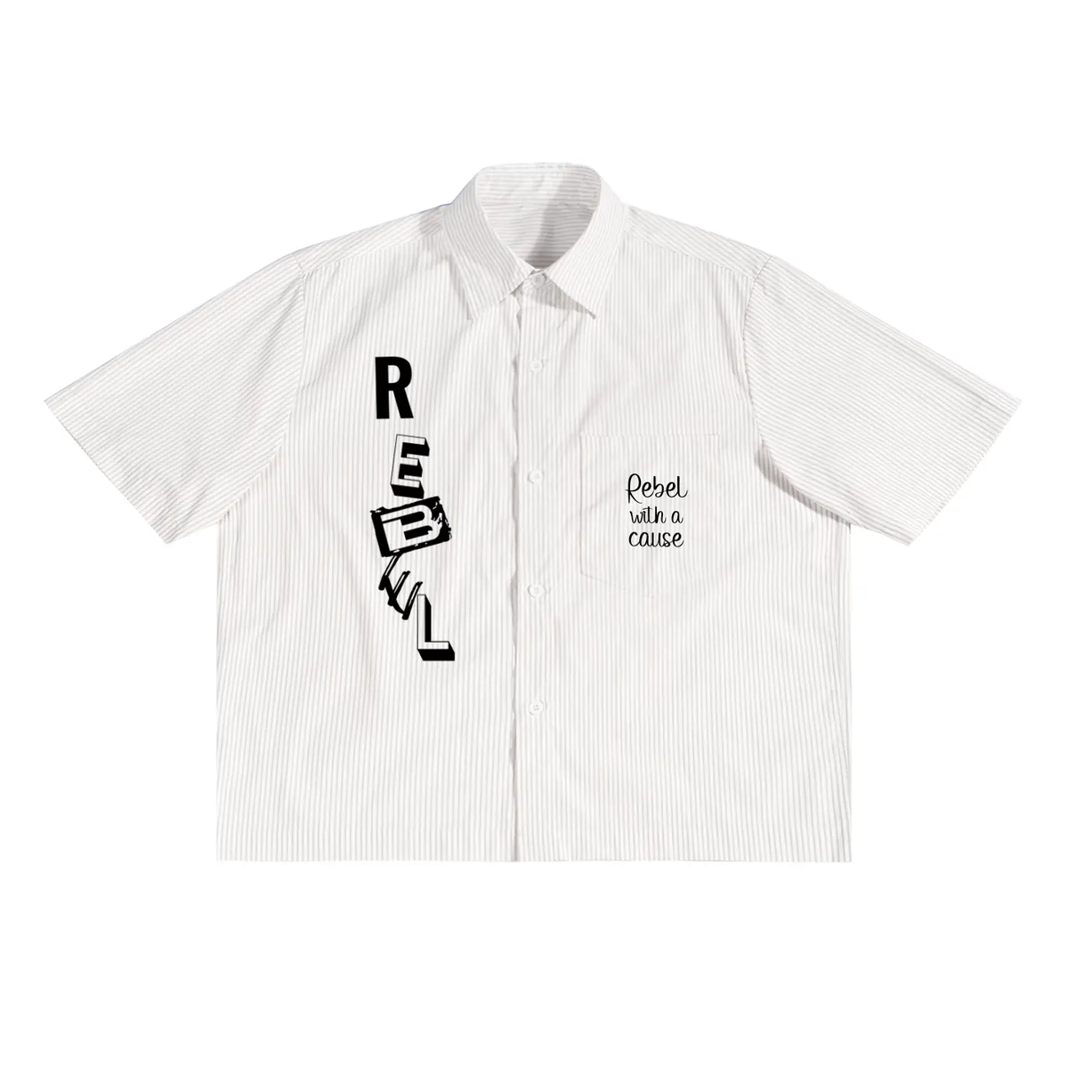 Oversized "Rebel with a Cause" Vertical Stripe Boxy Shirt - Soft Static
