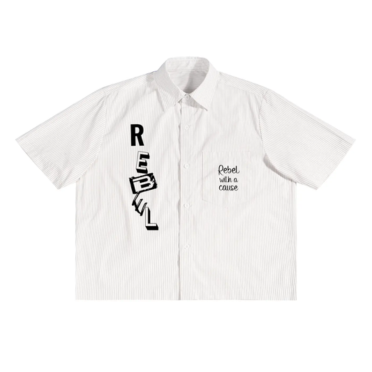 Oversized "Rebel with a Cause" Vertical Stripe Boxy Shirt - Soft Static