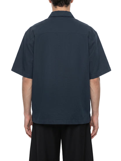 Unisex Resist 100% Cotton Oversized Drop-Shoulder Short Sleeve Shirt With Patch Pocket, dark blue back view showing the relaxed oversized fit